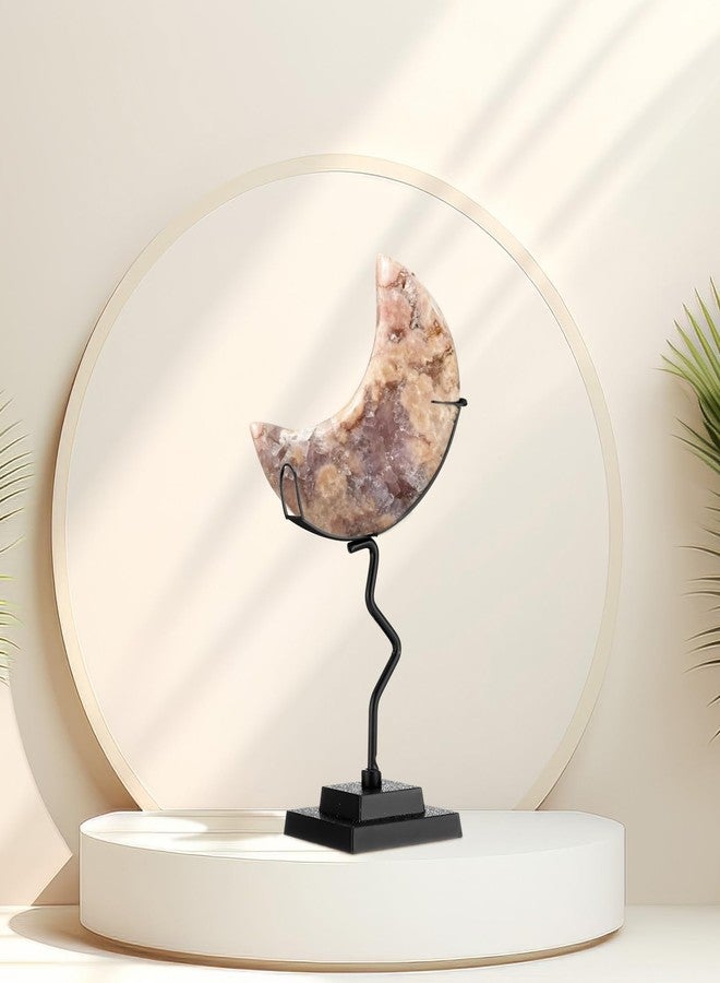 BrightRow 2 Pcs Moon Crystal Holder Rock Display Stand Moon Shaped Crystal Display Gemstones Holder Metal Rock Stands with Base for Gemstones Mini Balls Geodes Mineral Agate Home Office Decor (Black) - Image 3